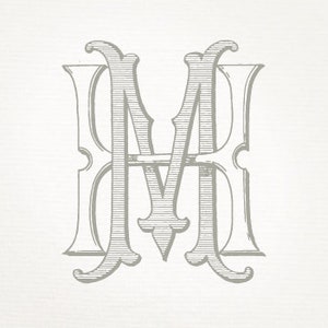 Vintage Wedding Monogram MH HM - Wedding Invitation, Digital Download, Antique, Intertwined, Logo, Elegant