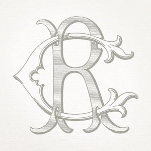 Vintage Wedding Monogram CR RC - Wedding Invitation, Digital Download, Antique, Intertwined, Logo, Elegant