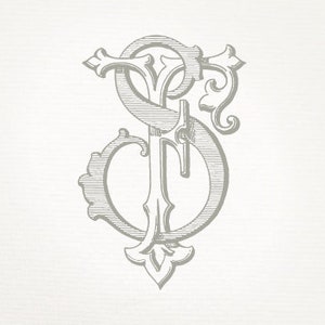 Vintage Wedding Monogram FS SF - Invitación de boda, Descarga digital, Antiguo, Entrelazado, Logotipo, Elegante
