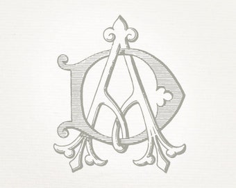 Vintage Wedding Monogram AD DA - Zaproszenie ślubne, Pobieranie cyfrowe, Antyczne, Splecione, Logo, Eleganckie