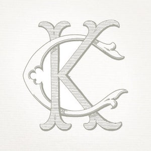 Vintage Wedding Monogram CK KC - Wedding Invitation, Digital Download, Antique, Intertwined, Logo, Elegant