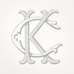 Vintage Wedding Monogram CK KC - Wedding Invitation, Digital Download, Antique, Intertwined, Logo, Elegant