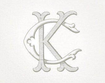 Vintage Wedding Monogram CK KC - Wedding Invitation, Digital