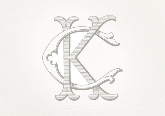 Vintage Wedding Monogram CK KC - Wedding Invitation, Digital