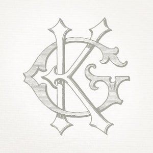 Vintage Wedding Monogram GK KG - Wedding Invitation, Digital Download, Antique, Intertwined, Logo, Elegant