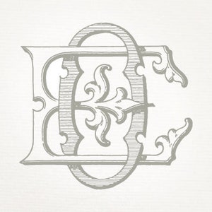 May include: A vintage-style monogram design featuring the letters "E" and "C" intertwined with ornate flourishes. The design is in a gray color and has a classic, elegant feel.