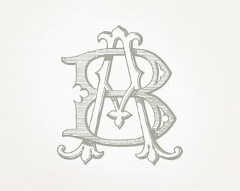 Vintage Wedding Monogram AB BA - Wedding Invitation, Digital Download, Antique, Intertwined, Logo, Elegant