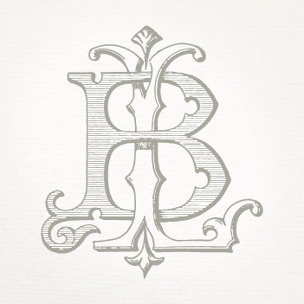 Vintage Wedding Monogram BL LB - Wedding Invitation, Digital Download, Antique, Intertwined, Logo, Elegant