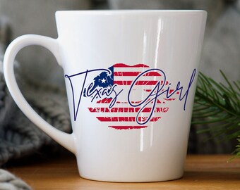 Texas Girl Mug Latte 12 oz. - Estados Unidos USA TX Texan Lips Bandera Americana