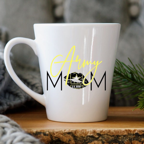 Army Mom Mug Latte 12 oz., Regalo per mamma militare, Regali di dispiegamento, Tazze da caffè della madre militare, Lunga distanza, Natale, Regalo di compleanno