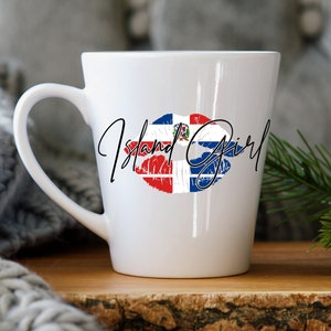 Island Girl Mug Latte 12 oz. - Coffee Dominican Republic DR West Indian Lips Flag Caribbean