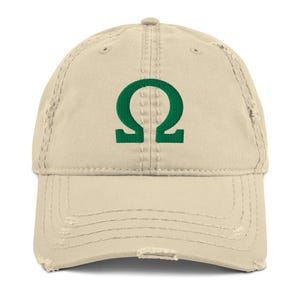 Omega Green Letter Distressed Gestickter Hut