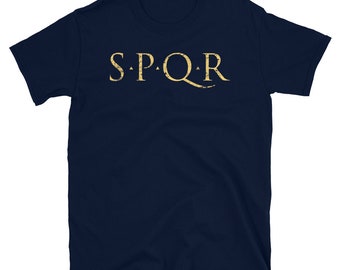 Camiseta de cuello redondo con escudo estándar del Imperio Romano SPQR Imagen Retro personaliz HON Camiseta de cuello redondo con escudo estándar del Imperio Romano SPQR Imagen Retro personaliz HON