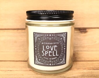 Love Spell Scented Wood Wick Candle, Geranium Myrrh, Incense, Witchy, Spells, Meditation, Rituals