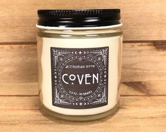 Coven Wood Wick Candle, 3.5oz Fall Candle, Bulgarian Rose, Black Pepper, Sandalwood, Witchy, Spells, Rituals, Meditation, Wooden Wick Candle