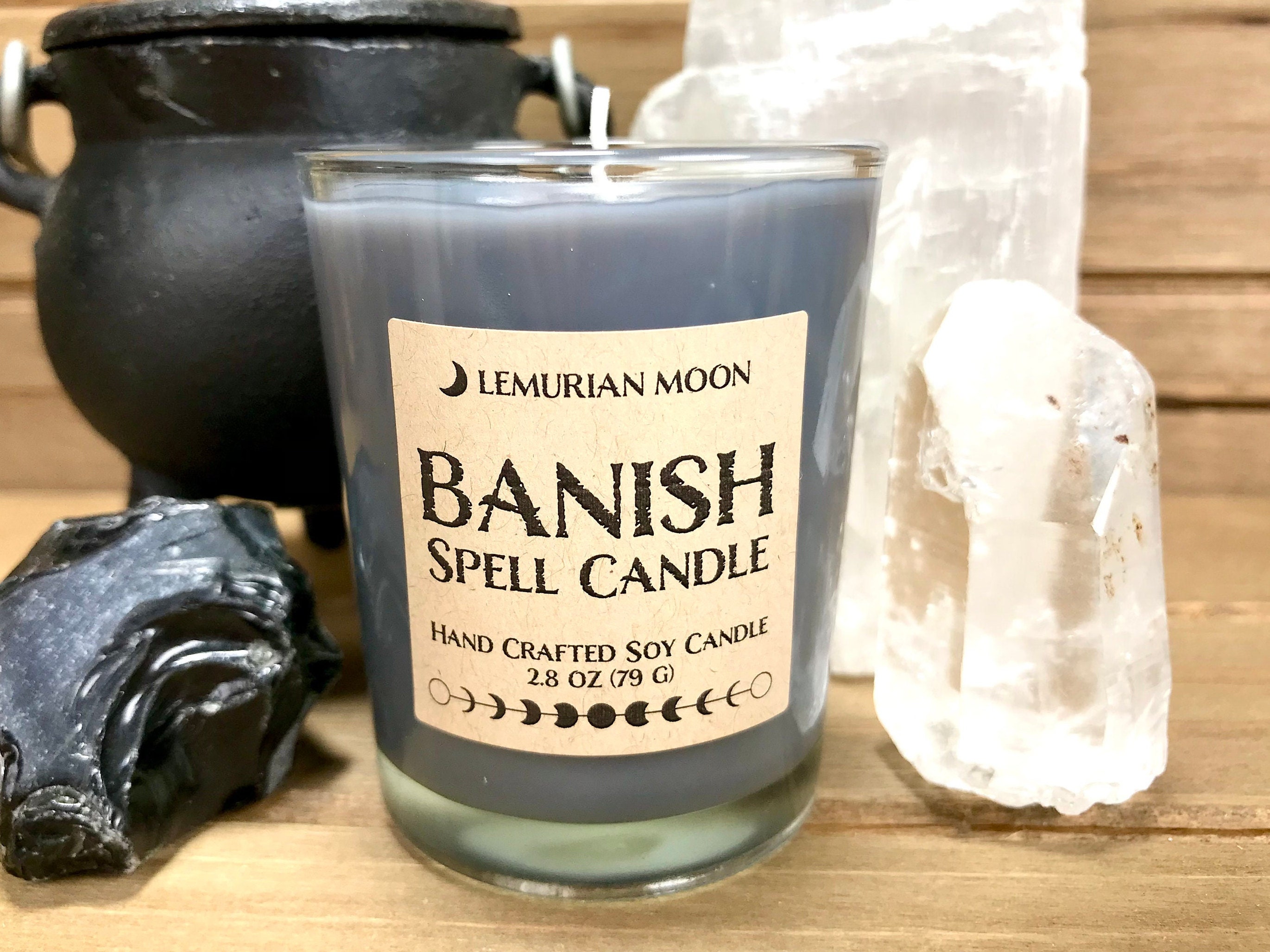 Banish Spell Candle, Scented Spell Candle, Banishing, Ritual Altar Candle, Black Grey Soy Spell Candle, Wiccan, Witchcraft Candle, Vegan