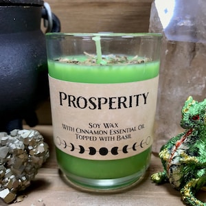 Money Spell Candle, Green Spell Candle, Money Soy Candle, Prosperity, Abundance, Full Moon Pour, Cinnamon Essential Oil, Basil