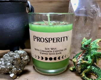 Money Spell Candle, Green Spell Candle, Money Soy Candle, Prosperity, Abundance, Full Moon Pour, Cinnamon Essential Oil, Basil