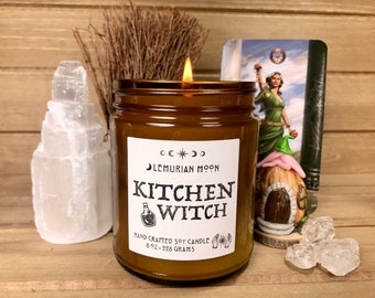 Kitchen Witch Scented Soy Candle, Fresh Lemon, Green Leaves, Kalamansi Lime, Witchy, Spells, Meditation, Rituals, 8 oz