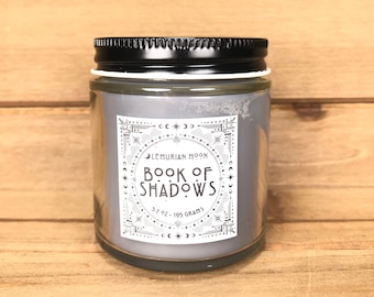 Book of Shadows Wood Wick Candle, Fall Candle, Antique Papers, Cedar Desks, Pepper, Vanilla, Witchy, Spells, Rituals, Wooden Wick