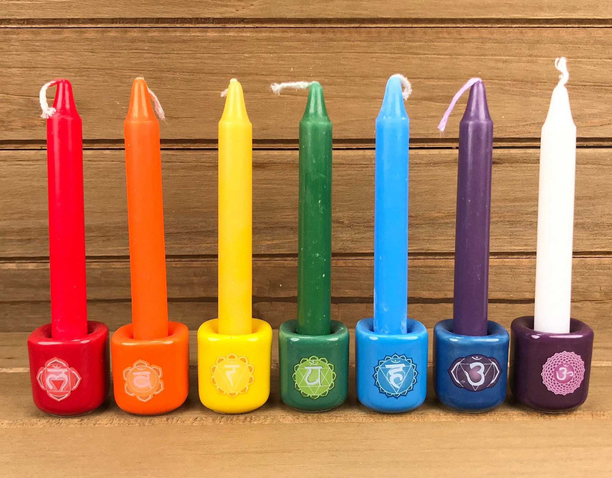 Chakra Spell Candle Set 7 Chakra Colors with Candle Holders Etsy