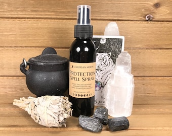 Protection Spell Spray, Crystal Body Spray, Room Spray, Smudge Spray, White Sage, Frankincense, Cedarwood, Black Bottle