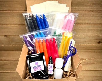 Big Spell Candle Gift Set Gift Box - 4&quot; Candles, Anointing Oil, Scribe, Crystal, Holders, Spells, Wicca, Wiccan, Candle Magic, Candle Magick