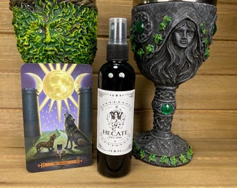 Ambientador en aerosol para habitación Hecate, 4 oz, madera de cedro, tabaco, incienso, brujería, hechizos, rituales, meditación, aerosol devocional, Hekate
