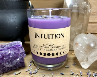 Third Eye Spell Candle, Meditation Candle, Purple Spell Candle, Psychic Candle, Intuition, Soy Spell Candle, Lavender Oil & Flowers