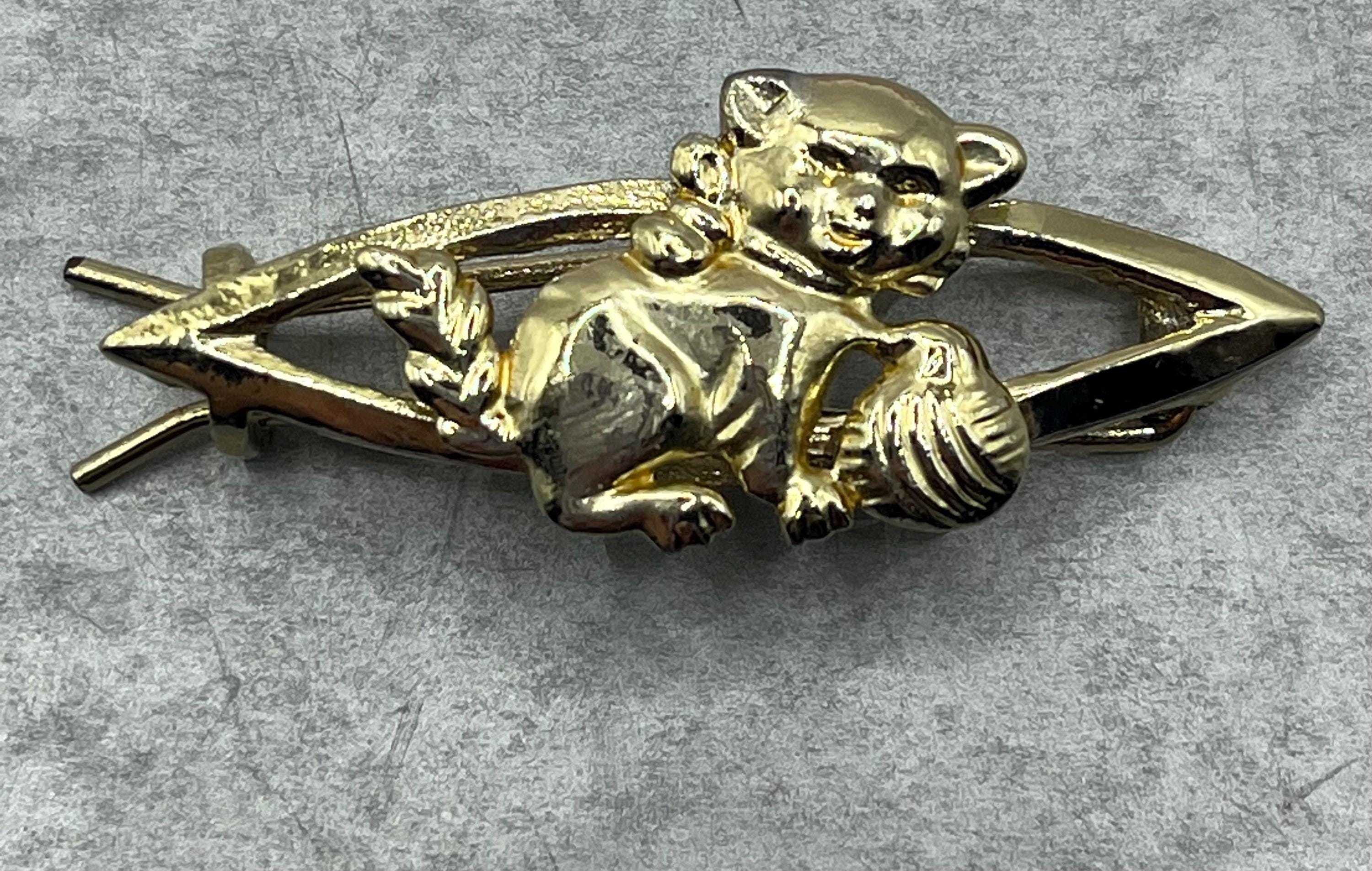 Cat Hair Barrette Pin Antique Gold Vintage Reproduction Romantic Hair Jewelry RARE 1940 main image 3