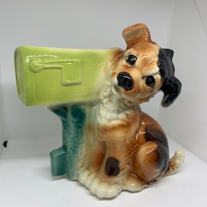 Vintage Royal Copley Large Planter Dog Sitting by Mailbox