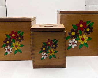 Ensemble de 3 boîtes de rangement carrées gigognes en bois pour plan de travail GUC
