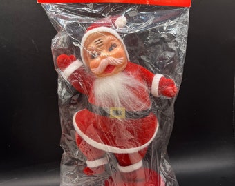 Vintage Flocked Santa in Original Packaging NOS