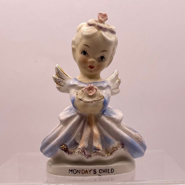 Lefton/ESD  Monday’s Child Angel Ceramic Figurine  KW5171 Sugared Birthday cake flowers