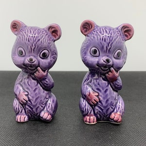 Vintage Purple Bears Salt & Pepper Shakers GUC