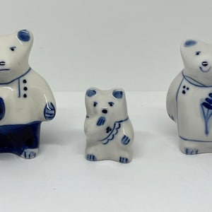 3er Set Gzhel Russische Porzellan Bären EUC