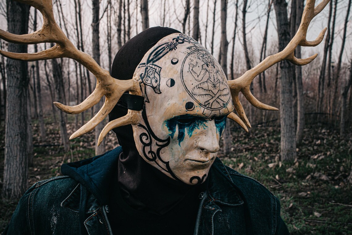 Satanist mask with horns Etsy