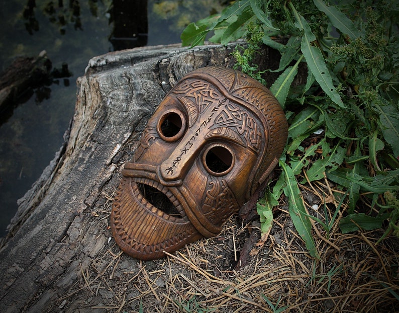 Viking Celtic Mask/Carved wooden mask Etsy