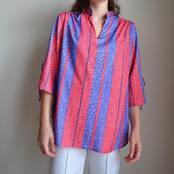 vintage 1970s purple and pink polyester blouse wi… - image 3