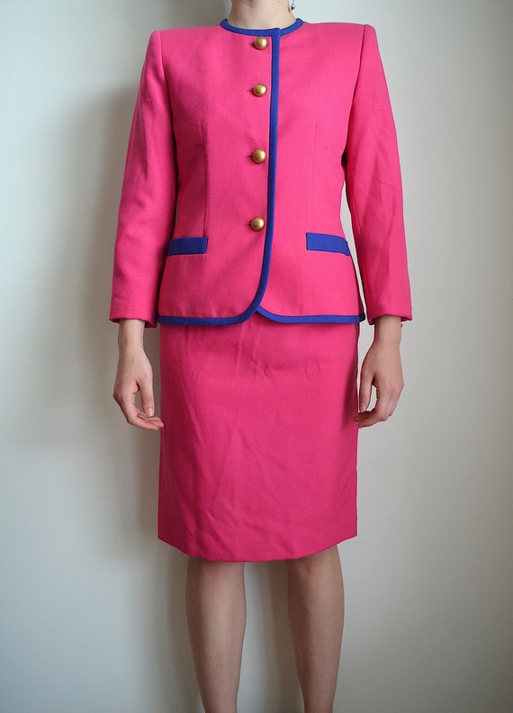 vintage pink and blue skirt suit set from petite s