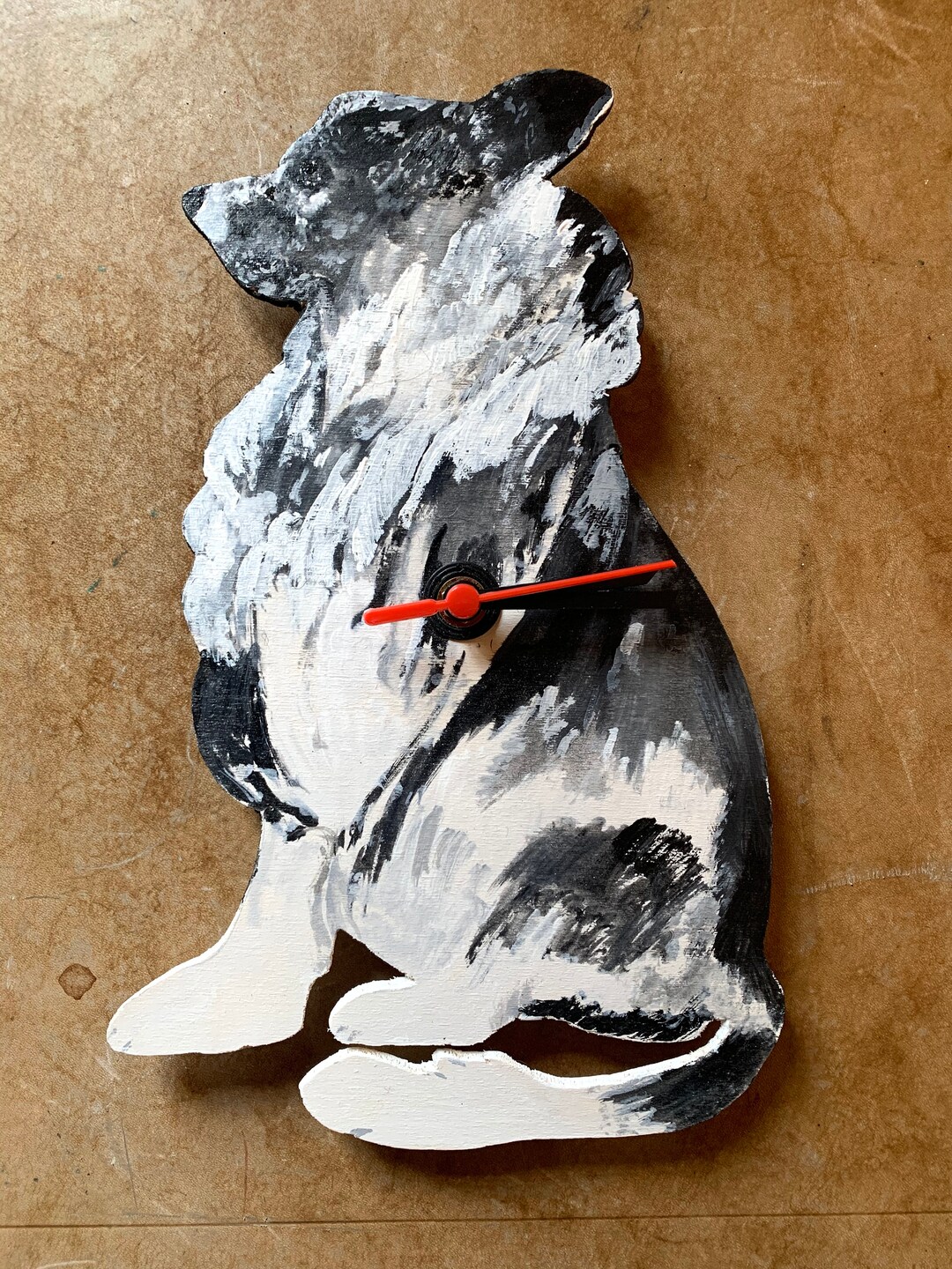 Blue Merle Border Collie Clock Handcrafted and Hand-painted Wooden Wall ...