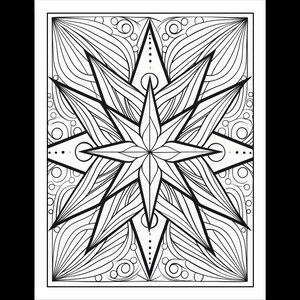 Pode incluir: Um design de mandala preto e branco com um padr&atilde;o de estrela no centro. O design &eacute; intrincado e detalhado, com uma variedade de formas e linhas.