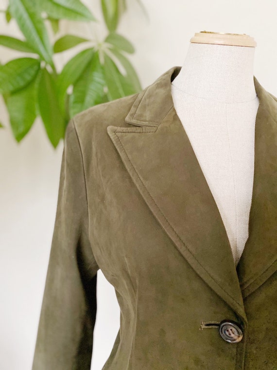 Vintage suede blazer, green leather blazer, spring