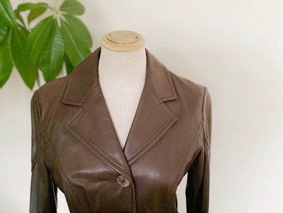 Vintage leather blazer, brown leather blazer, spri