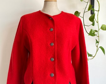 Vintage red wool cardigan, victorian style sweater cardigan, wool sweater