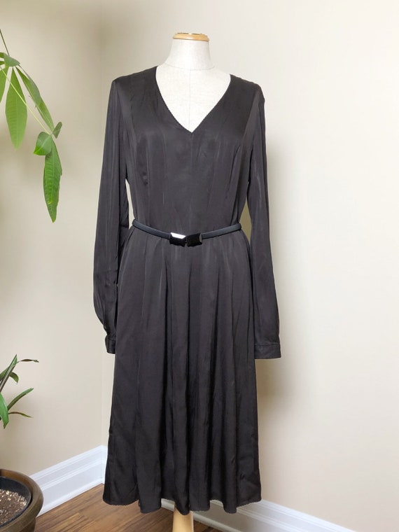 1960s Black Silk Dress Long Balloon Sleeve