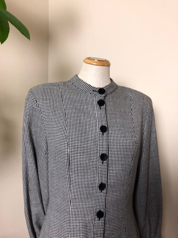 1970s vintage wool houndstooth long sleeve dress w