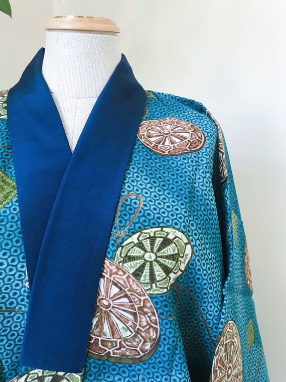 1960s Vintage Japanes Fine Wool Kimono With Wheel Print Long | Etsy