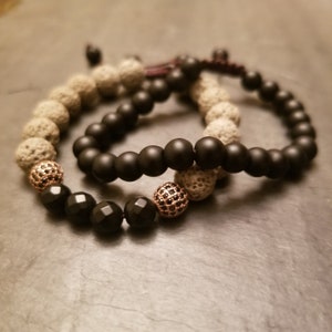 Beautiful Lava stone and Obsidian beaded 2 piece bracelet set
