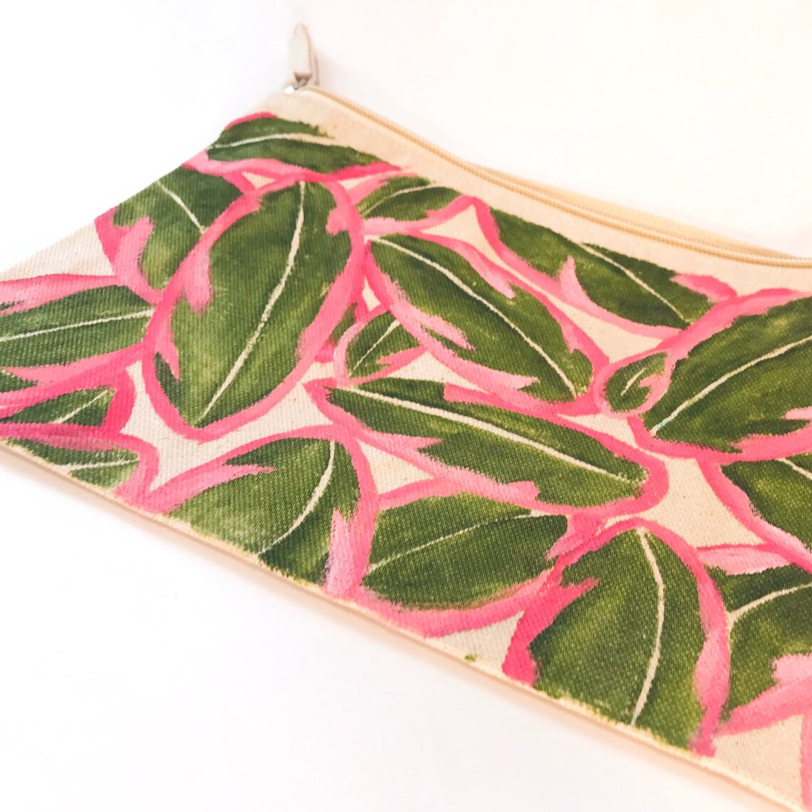 Botanical Hand Painted Zipper Pouch Bag Canvas Bag Etsy